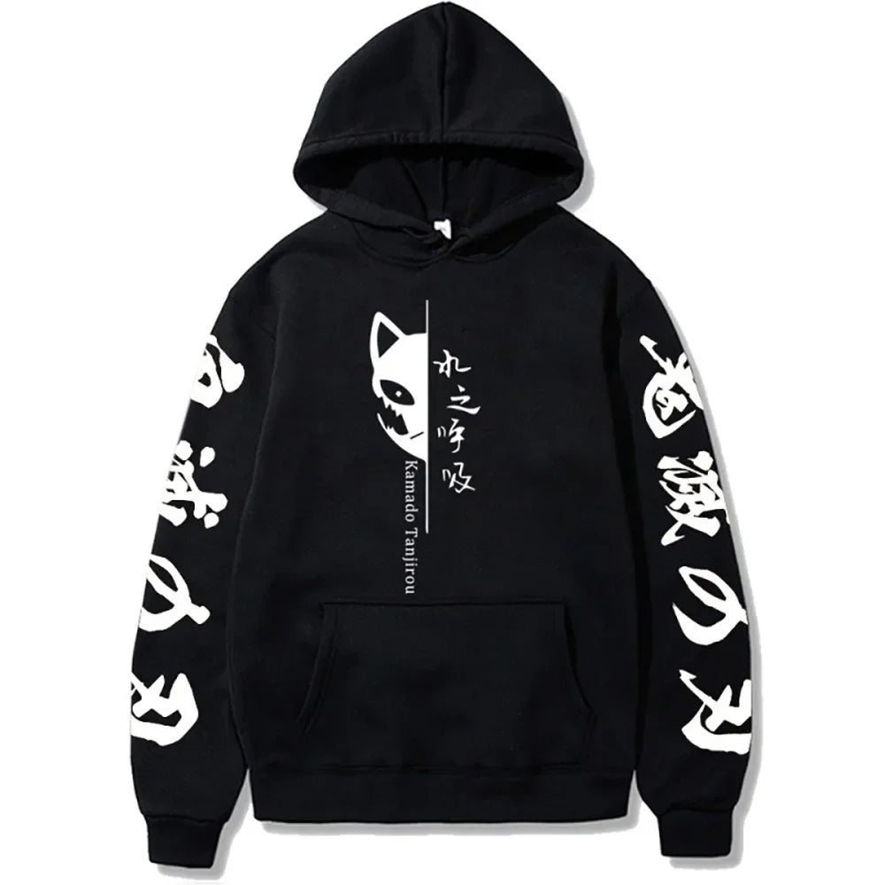 Anime Demon Slayer Hoodies Kamado Nezuko Print Unisex Plus Size Round Neck Streetwear Pullover Top for Men and Women