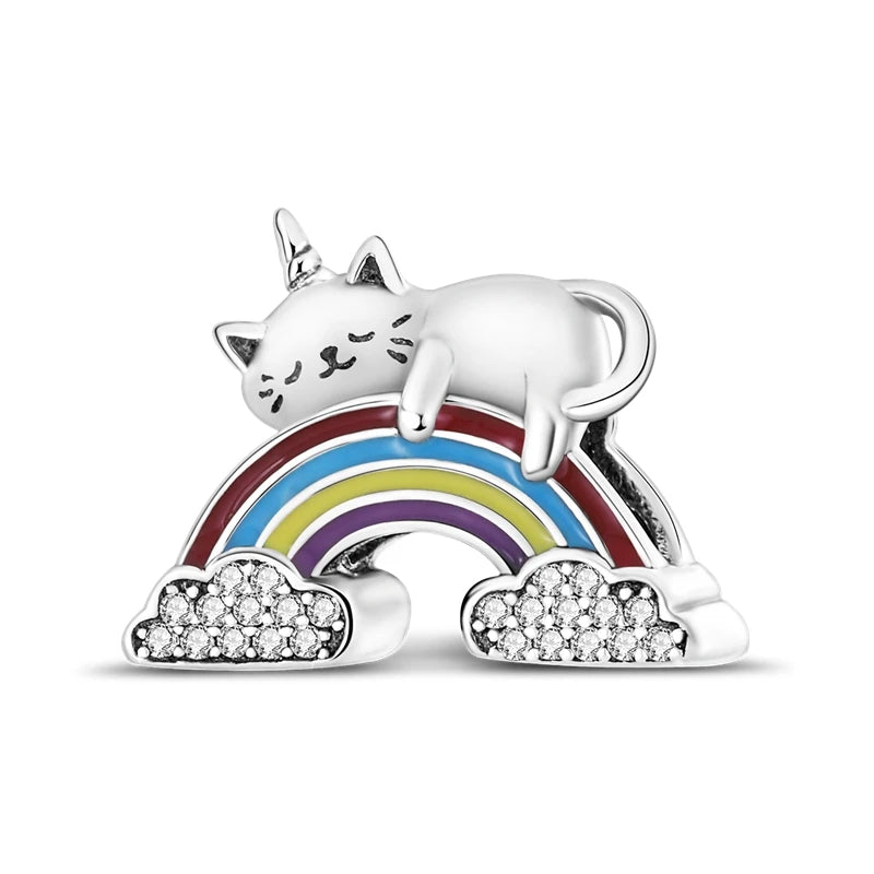 925 Sterling Silber Süßer Katzenanhänger – Pfotenabdruck-Perlenanhänger für selbstgemachte Armbänder