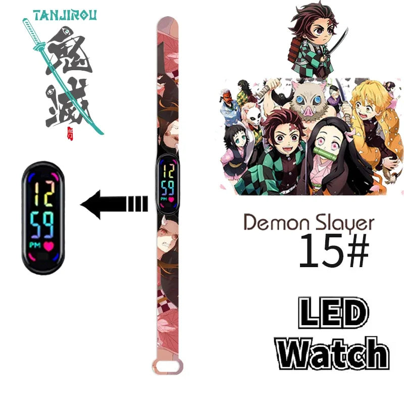 Pokémon & Demon Slayer LED-Uhr – Tanjirou & Nezuko Silikon-Touchscreen, wasserdicht, Sportgeschenk
