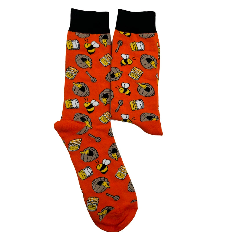 Lässige Socken – Lustiger Hai-, Bienen- und Enten-Cartoon-Druck, Harajuku-Skateboard-Stil
