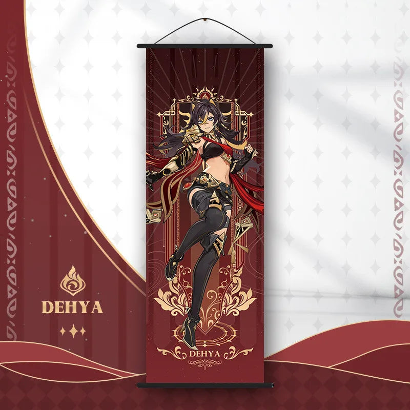 Genshin Impact Scroll Canvas Painting Hanging Anime Poster Wall Art Room Decoration