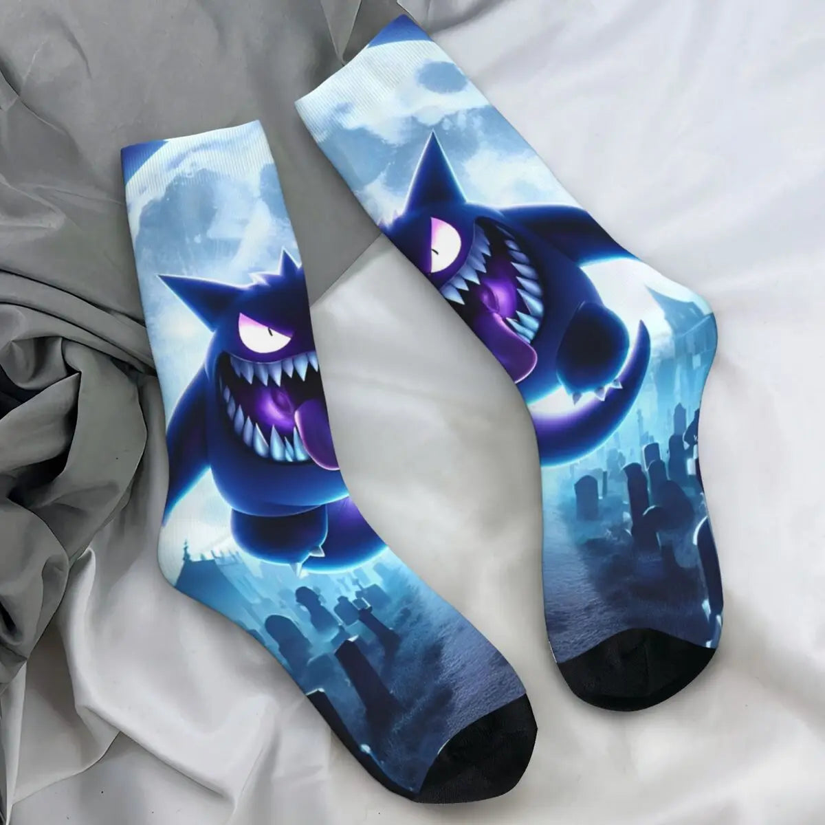 Japanische Anime Pokémon Gengar Socken – trendige, rutschfeste, atmungsaktive Radstrümpfe für Männer und Frauen