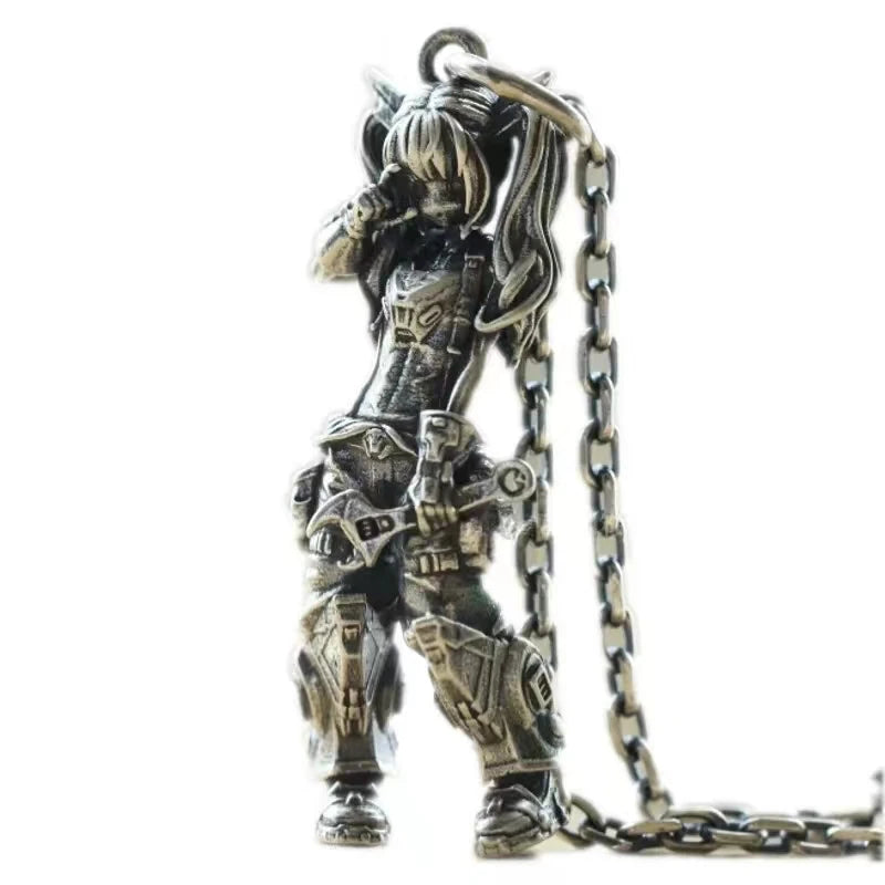 Versilberte Halskette mit Anime-Mecha-Girl-Anhänger – trendiger Hip-Hop-Rock-Punk-Schmuck für Männer und Frauen | Geschenkidee