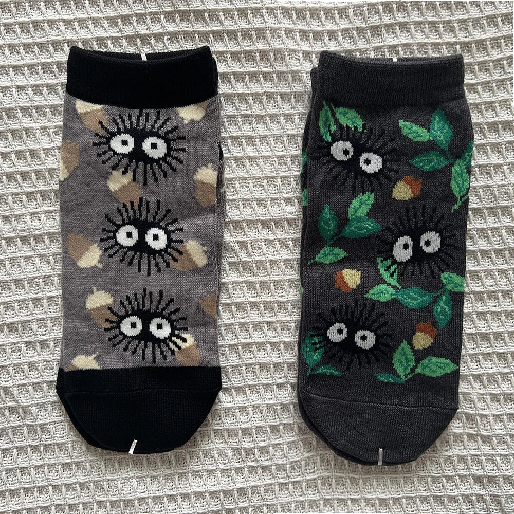 Anime Big Cat & Calcifer Socken – Halbtransparentes Cartoon-Design