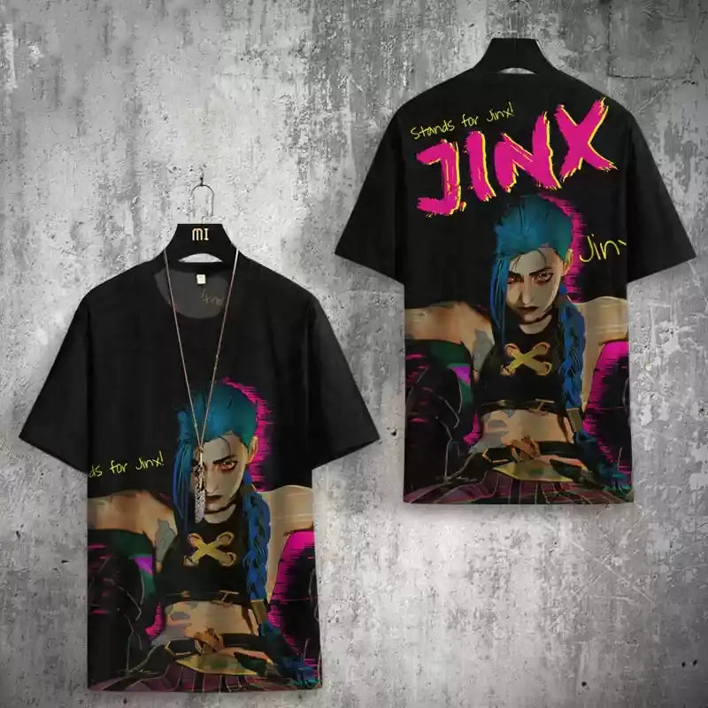 Arcane League Jinx 3D Printed T-Shirt for Men Women Adult Anime Fashion Harajuku Cartoon Cosplay Clothing Short Sleeve Top