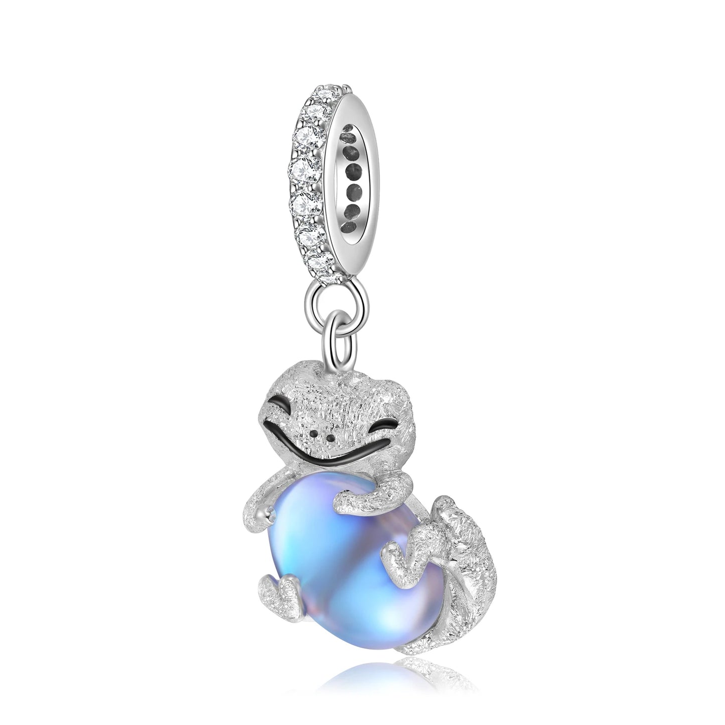 JIUHAO 925 Sterling Silber Mondstein-Anhänger - Rosa Kaninchen & Katzen-Design | DIY-Charms für Armbänder & Armreifen