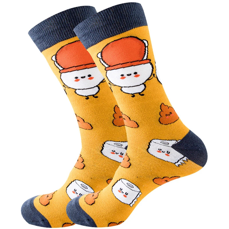 Neuartige Baumwollsocken mit Cartoon-Motiv für Herren 2023 Boxing Dollars Schachbretter Tier Große Größe Lange Socken