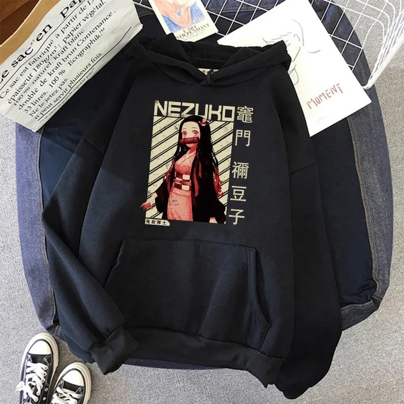 Kimetsu No Yaiba Sweatshirt – Anime Demon Slayer Hoodie mit Tanjiro & Nezuko, Harajuku Kawaii Style