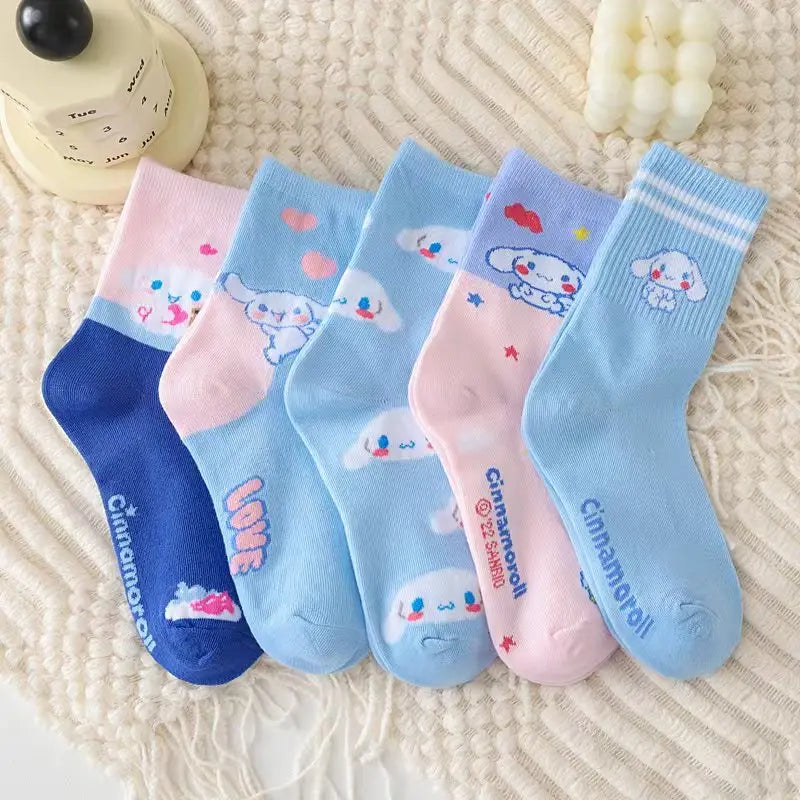 Koreanischer Frühlings- und Sommer-Cartoon-Studentensocken aus weicher Baumwolle, 5-teiliges Set mit Animationsderivat, auffälliges, atmungsaktives Netzgewebe