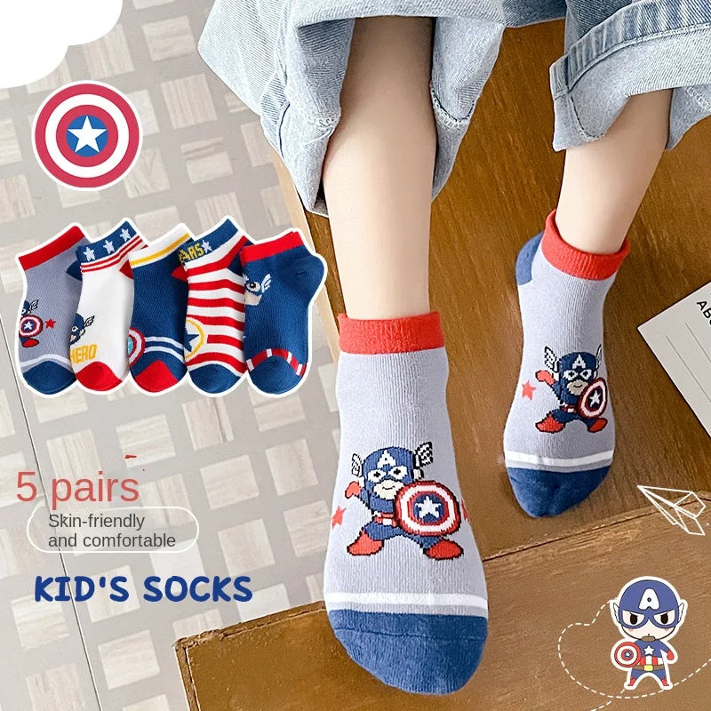 Lot de 5 paires de chaussettes pour enfants Spiderman et Avengers – Chaussettes courtes bateau de dessin animé pour garçons (1 à 12 ans)
