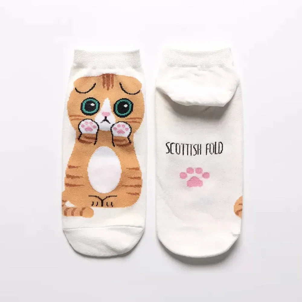 SHXI Damen-Söckchen mit Cartoon-Motiv, süße Katze, atmungsaktiv, bis zur Mitte der Wade, für die Freizeit und den kurzen Gebrauch