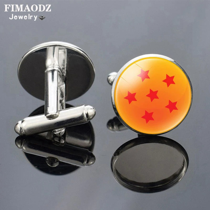 Boutons de manchette FIMAODZ Anime 7-Star Ball – Superbe design en cabochon de verre avec dragon et loup