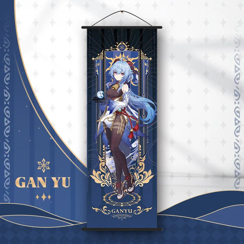 Genshin Impact Scroll Canvas Painting Hanging Anime Poster Wall Art Room Decoration