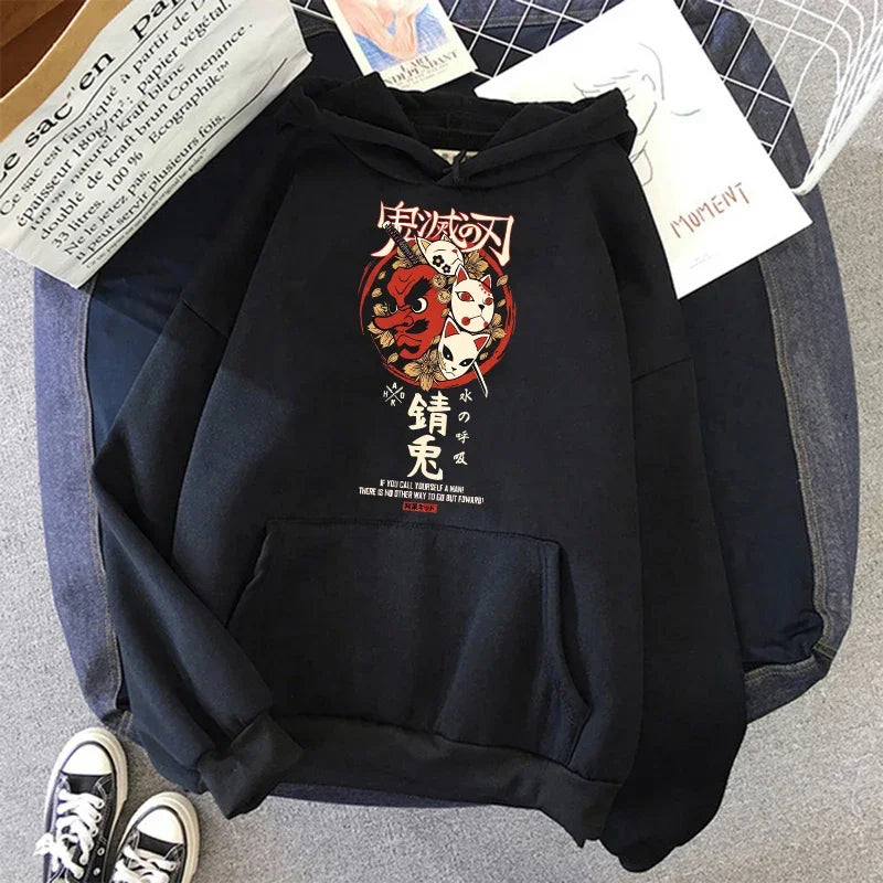 Kimetsu No Yaiba Sweatshirt – Anime Demon Slayer Hoodie mit Tanjiro & Nezuko, Harajuku Kawaii Style