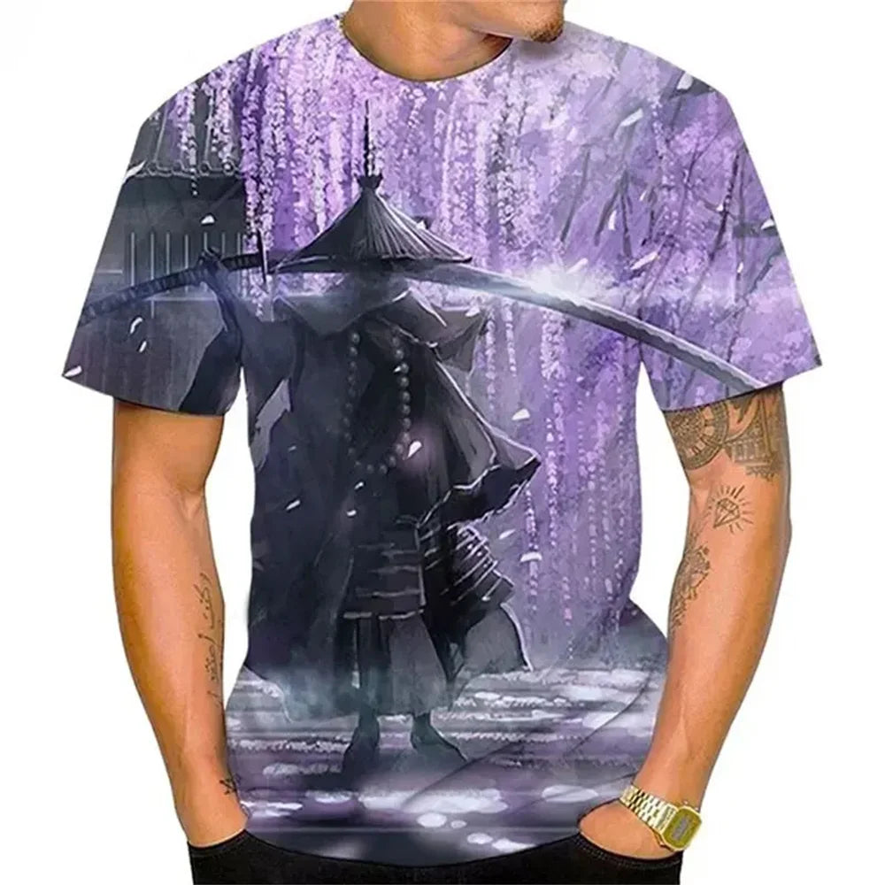 Samurai Pattern T-Shirt – Fashionable Casual Anime 3D Style Men's Summer Tee