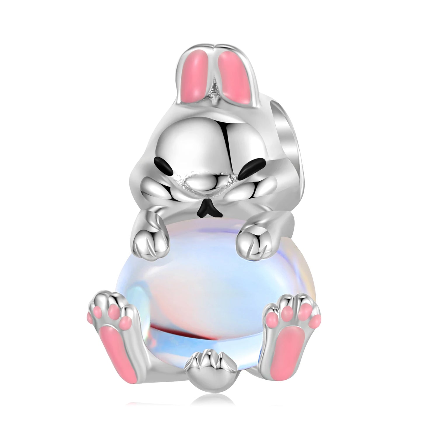 Pendentif en pierre de lune en argent sterling 925 JIUHAO - Motif lapin et chat roses | Breloques DIY pour bracelets et joncs