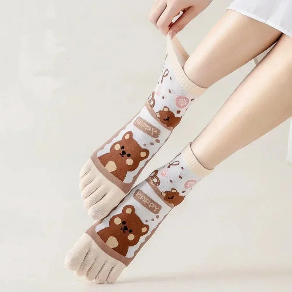 Niedliche Cartoon-Zehensocken – Fünffinger-Zehensocken aus Baumwolle für Damen, perfekt für Yoga und Sport