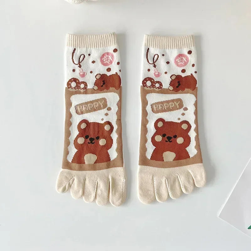 Niedliche Cartoon-Zehensocken – Fünffinger-Zehensocken aus Baumwolle für Damen, perfekt für Yoga und Sport