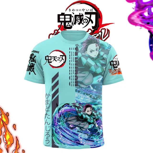 Demon Killer 3D Printed Unisex Short Sleeve T-Shirt Japanese Anime Street Fashion Breathable Top for Men