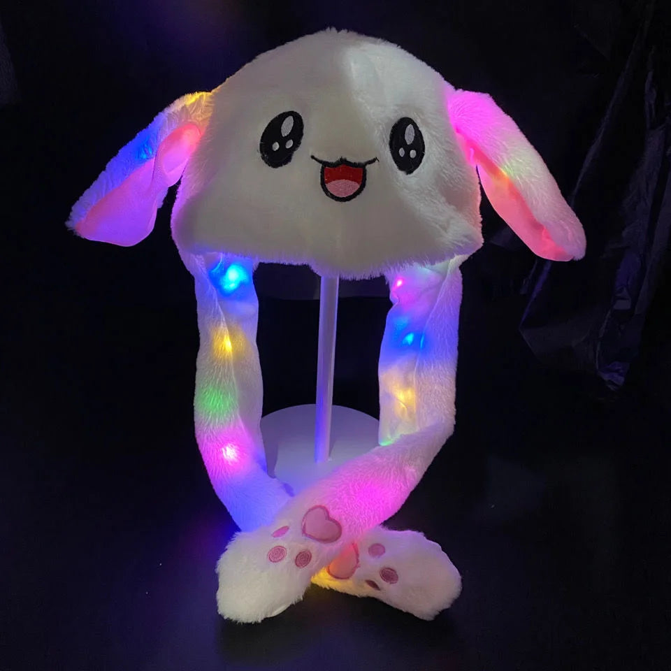 Chapeau de lapin en peluche à LED avec oreilles de lapin lumineuses – Joli chapeau de cosplay d'hiver pour adultes et enfants