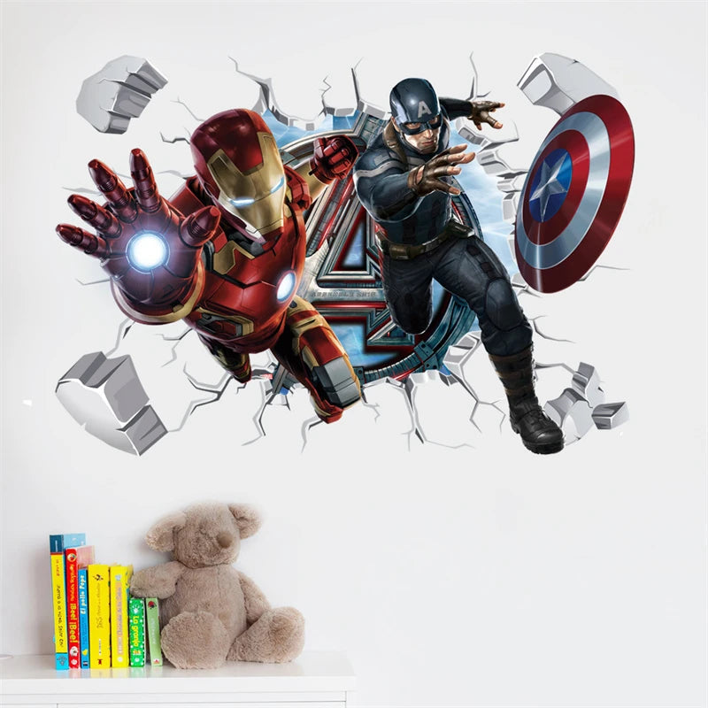 3D Stereoskopische Wirkung Avengers Wandaufkleber für Kinder Marvel Superhero Movie Poster Dekoration