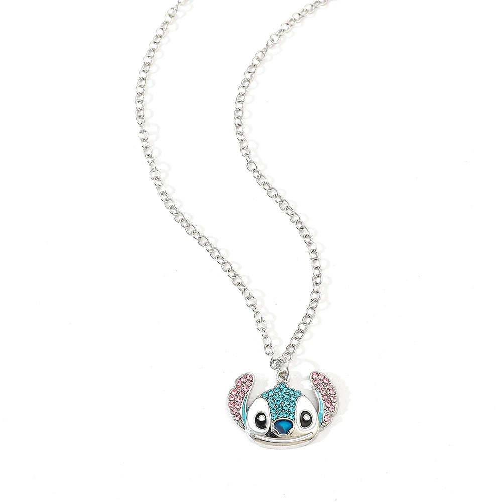 Disney Stitch Cartoon Halskette – Süßer Persönlichkeitsanhänger mit Strasssteinen, Pulloverkette als Geschenk