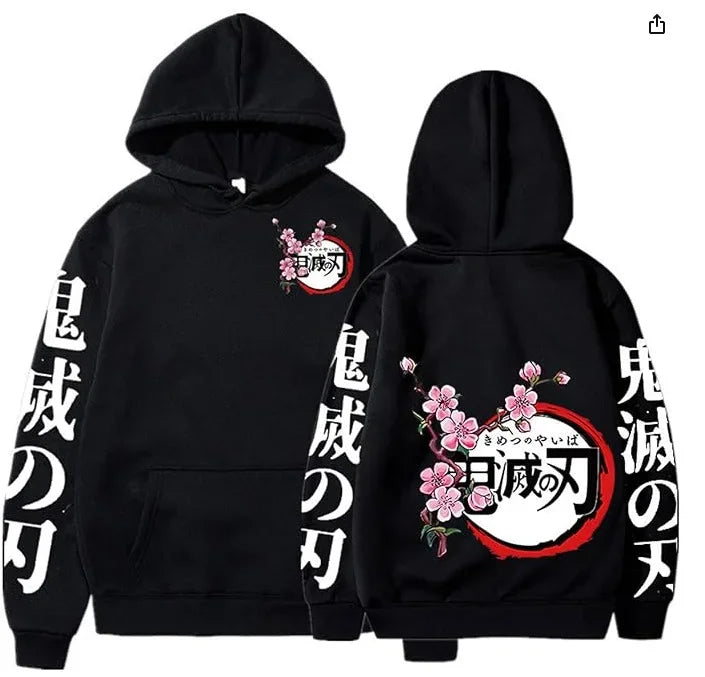 Anime Demon Slayer Hoodies Kamado Nezuko Print Unisex Plus Size Round Neck Streetwear Pullover Top for Men and Women