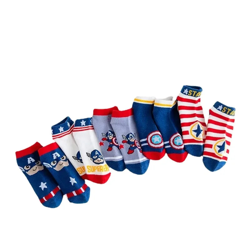 Lot de 5 paires de chaussettes pour enfants Spiderman et Avengers – Chaussettes courtes bateau de dessin animé pour garçons (1 à 12 ans)