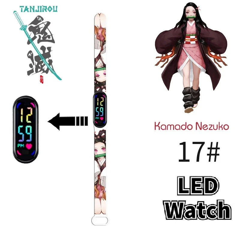 Pokémon & Demon Slayer LED-Uhr – Tanjirou & Nezuko Silikon-Touchscreen, wasserdicht, Sportgeschenk