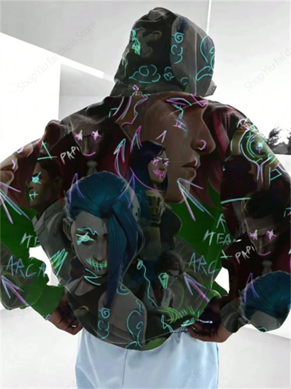 Anime Arcane League Jinx 3D-Druck-Kapuzenpullover – Übergroßes grafisches Sweatshirt für Männer und Frauen