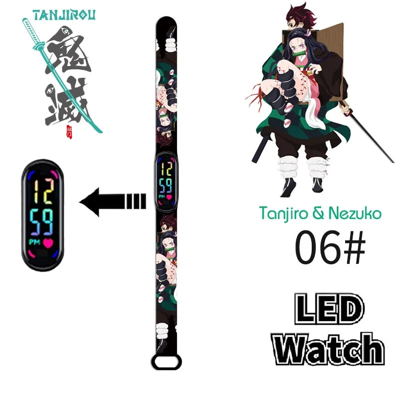 Pokémon & Demon Slayer LED-Uhr – Tanjirou & Nezuko Silikon-Touchscreen, wasserdicht, Sportgeschenk