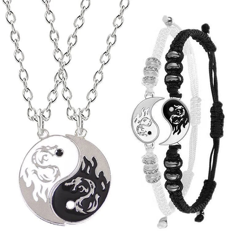 Modisches Drachen-Yin-Yang-Armband – verstellbare Tai-Chi-Paar-Halskette für Freund und Freundin, Geschenk zum Valentinstag