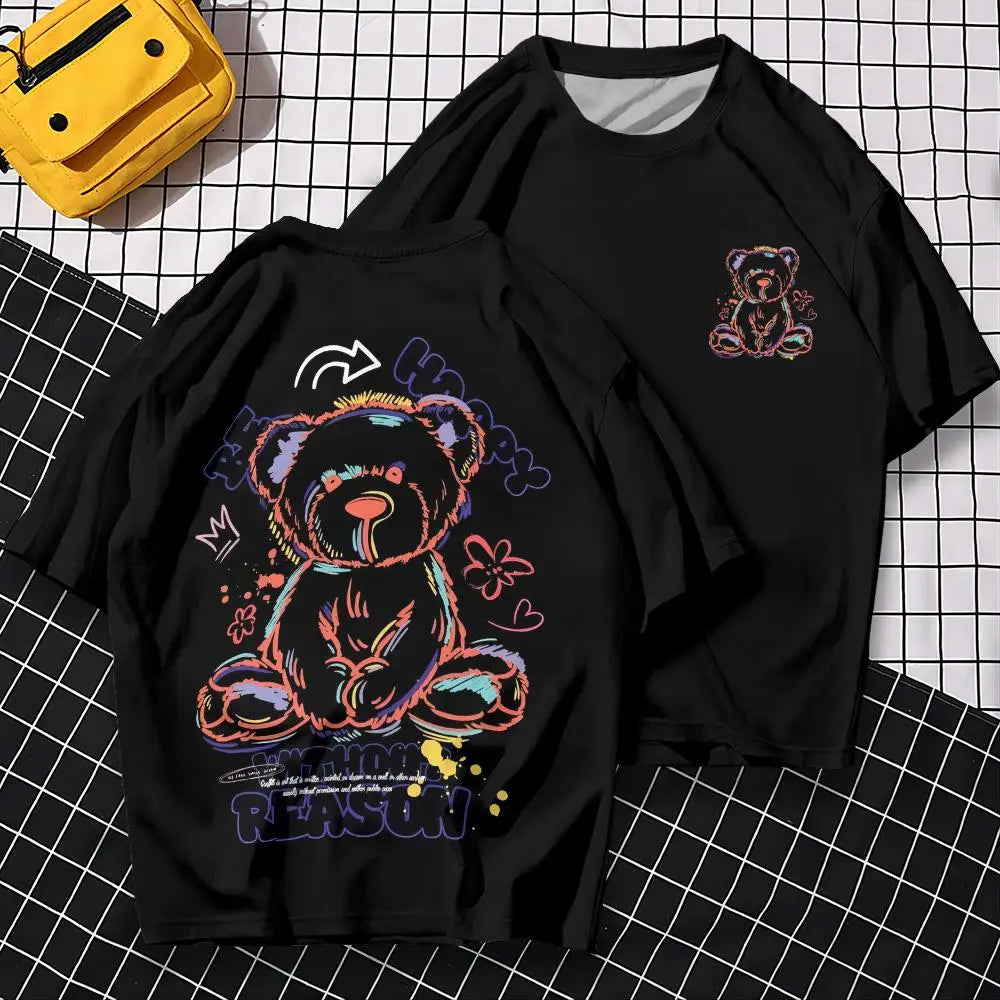T-shirt à manches courtes avec ours 3D Harajuku