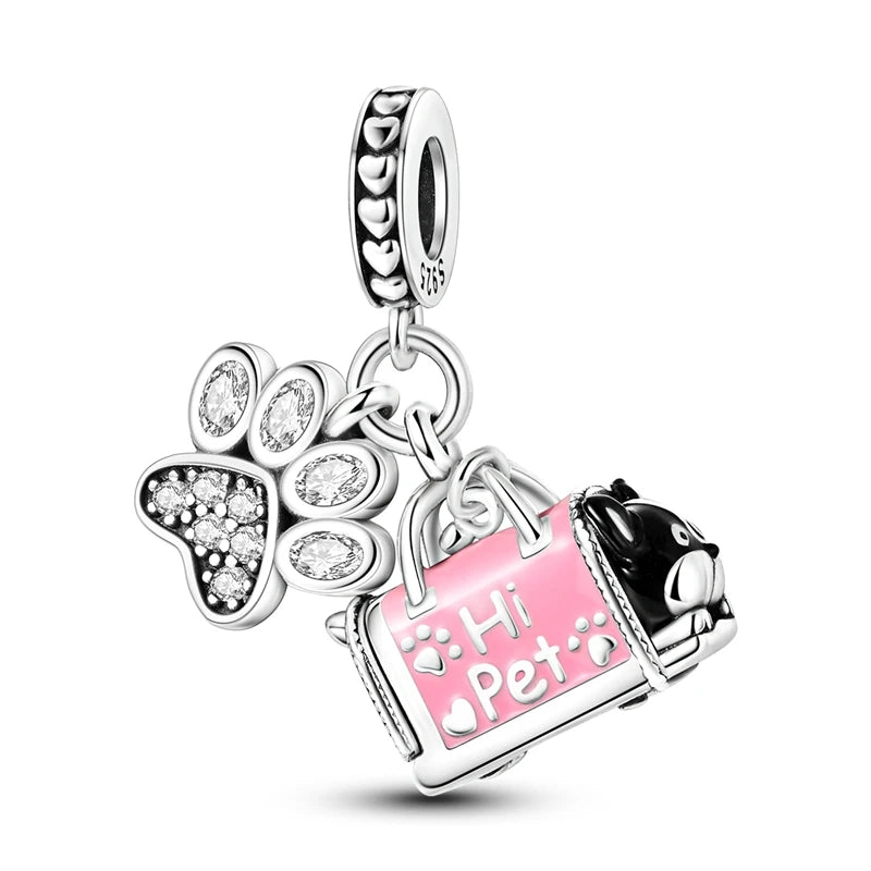 925 Sterling Silber Süßer Katzenanhänger – Pfotenabdruck-Perlenanhänger für selbstgemachte Armbänder