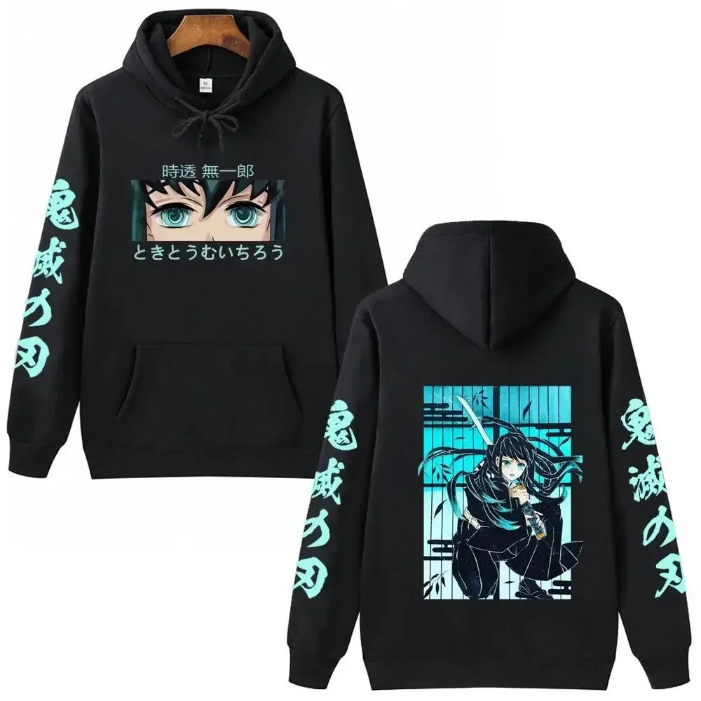 Anime Demon Slayer Hoodies Kamado Nezuko Print Unisex Plus Size Round Neck Streetwear Pullover Top for Men and Women