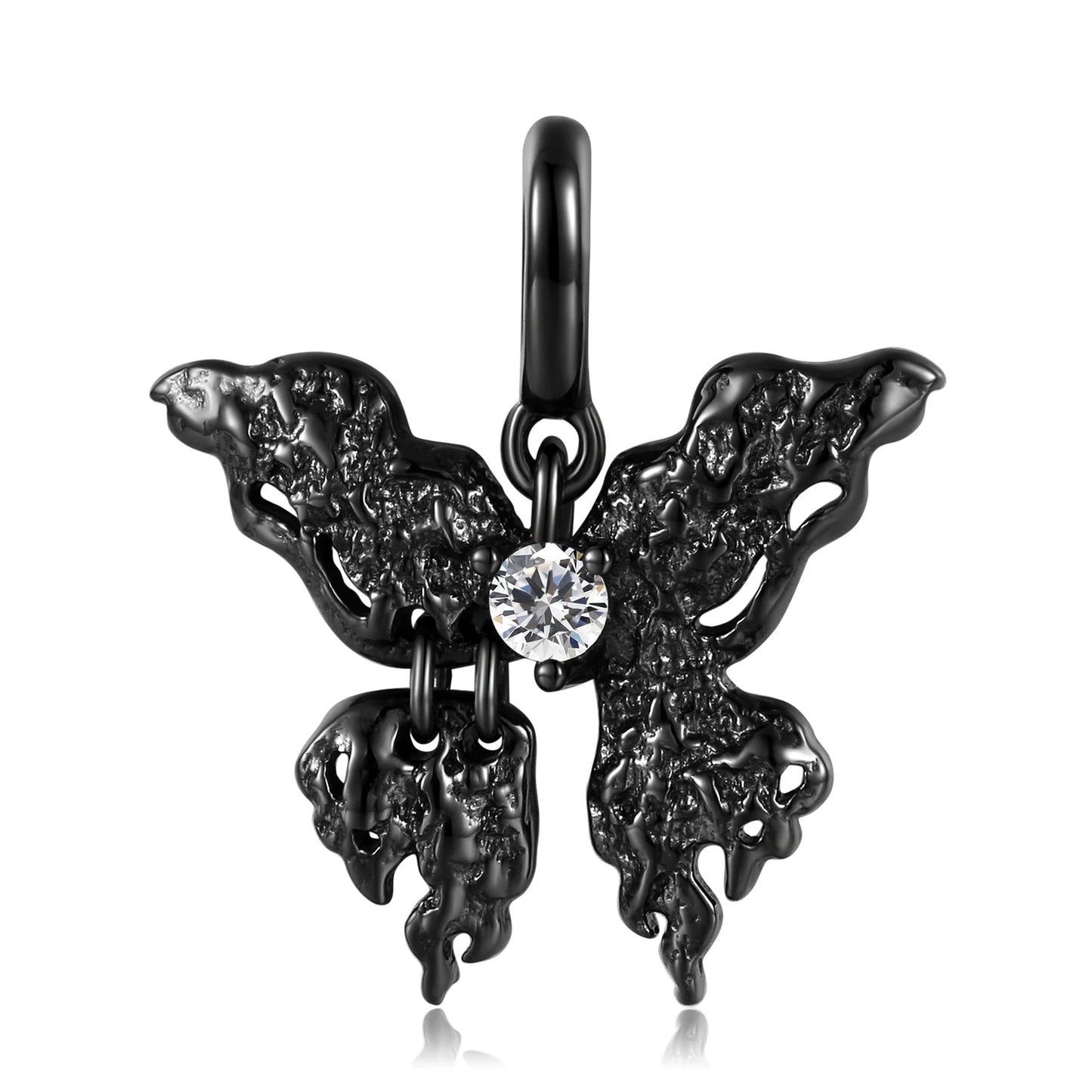 Collier en argent sterling 925 Jiuhao – Pendentif papillon aile de diable noir et masque squelette