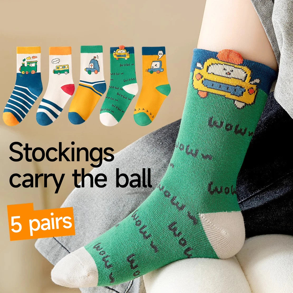 5 Paar lustige Autosocken für Kinder – bunt, weich, elastisch und abriebfest (1–16 Jahre)