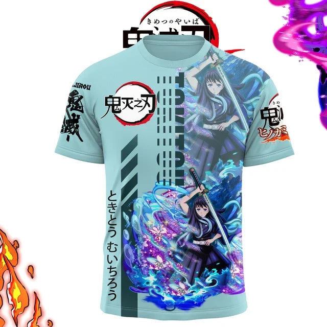 Demon Killer 3D Printed Unisex Short Sleeve T-Shirt Japanese Anime Street Fashion Breathable Top for Men