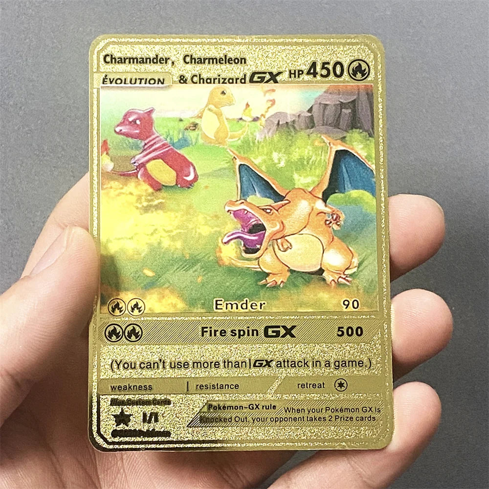 Pokemon Metall Karten Englisch Anime Pikachu Charizard Vmax GX V Buchstaben Spiel Sammlung Karte Kind