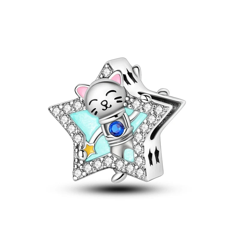 925 Sterling Silber Süßer Katzenanhänger – Pfotenabdruck-Perlenanhänger für selbstgemachte Armbänder