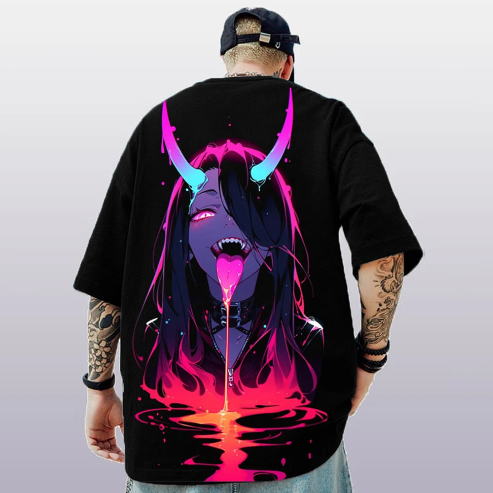 T-shirt d'été pour hommes avec imprimé anime 3D surdimensionné, haut décontracté tendance