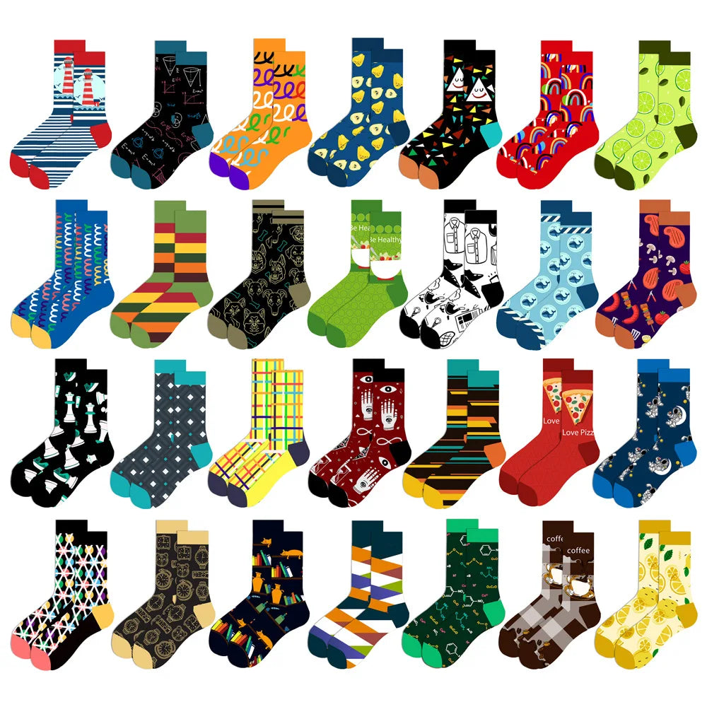 Lustige Streetwear-Socken in großen Größen – Cartoon-Tier- und Obstdesigns, Hip-Hop-Baumwolle