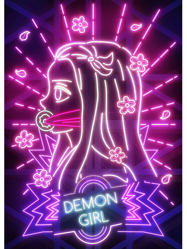 Neon-Stil Poster Leinwand Malerei Japan Anime Cartoon Figur Wandkunst für Wohnzimmer Home Decor ungerahmt