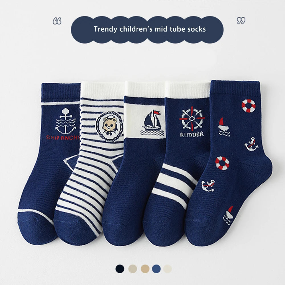 5 Paar Mid-Tube-Socken für Jungen – atmungsaktiv, hochelastisch, Animal-Print (1–14 Jahre)