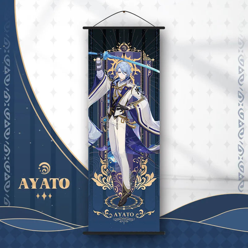 Genshin Impact Scroll Canvas Painting Hanging Anime Poster Wall Art Room Decoration