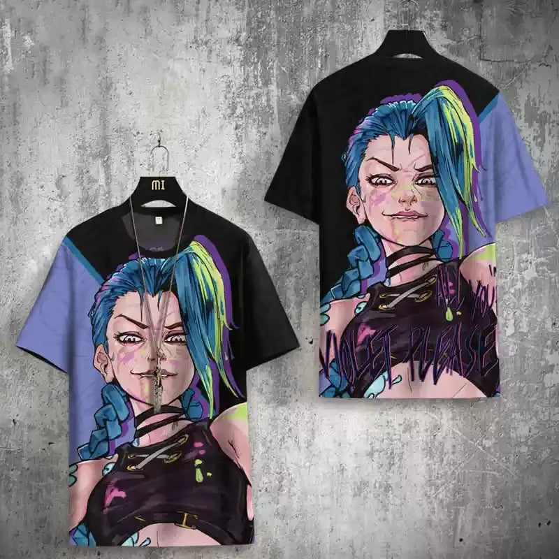 Arcane League Jinx 3D Printed T-Shirt for Men Women Adult Anime Fashion Harajuku Cartoon Cosplay Clothing Short Sleeve Top