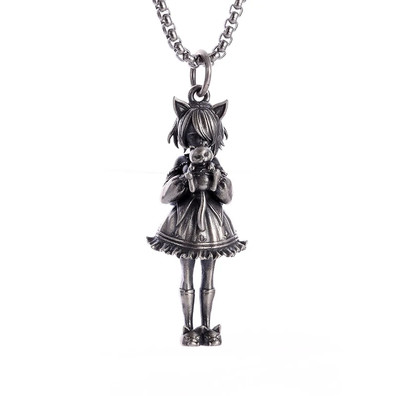 Versilberte Halskette mit Anime-Mecha-Girl-Anhänger – trendiger Hip-Hop-Rock-Punk-Schmuck für Männer und Frauen | Geschenkidee
