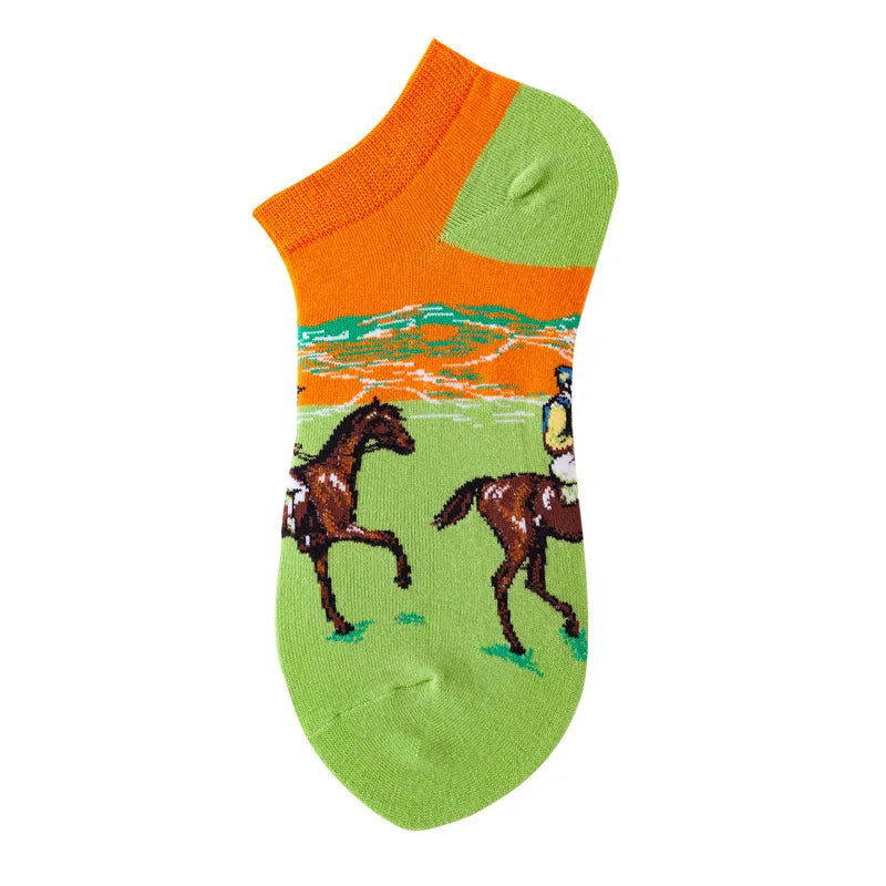 40-Style Bunte Baumwoll-Söckchen für Herren – Lustige Avocado, Tiere & Kunstdrucke