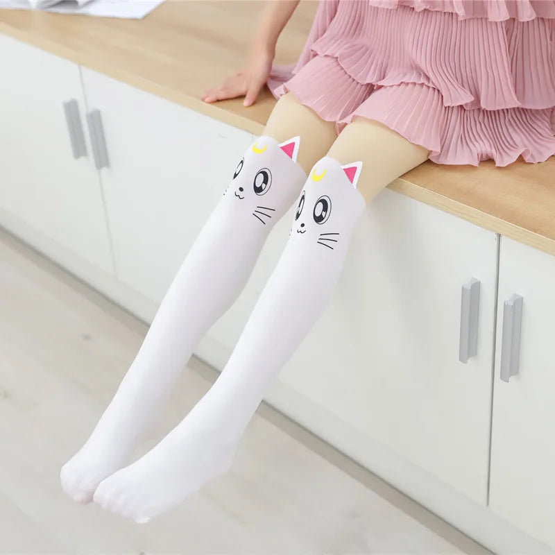 Frühling Herbst Kinder Cartoon Tier Strumpfhosen – Kawaii Bär & Katze Druck Strümpfe