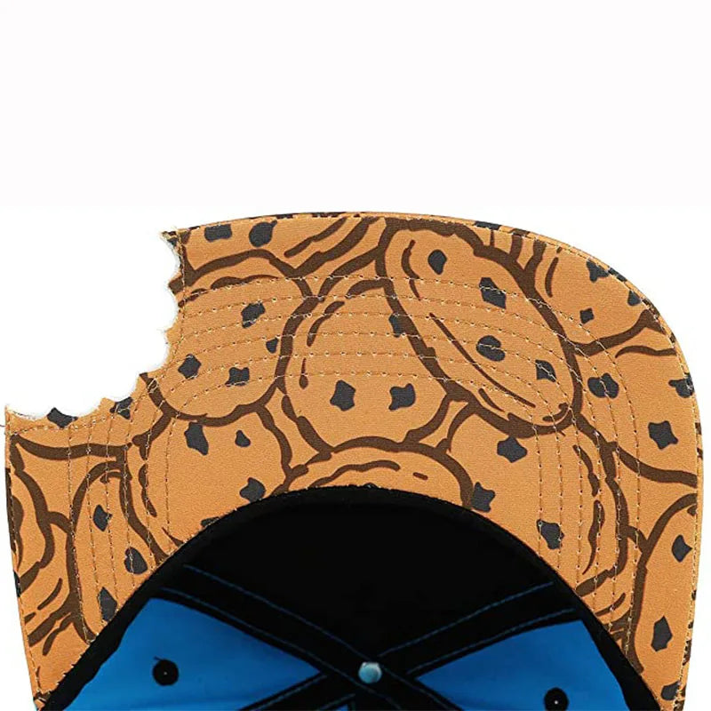 PANGKB Difuzed Cartoon Big Eyes Cookie Bite Snapback-Mütze – Verstellbare Outdoor-Sportkappe
